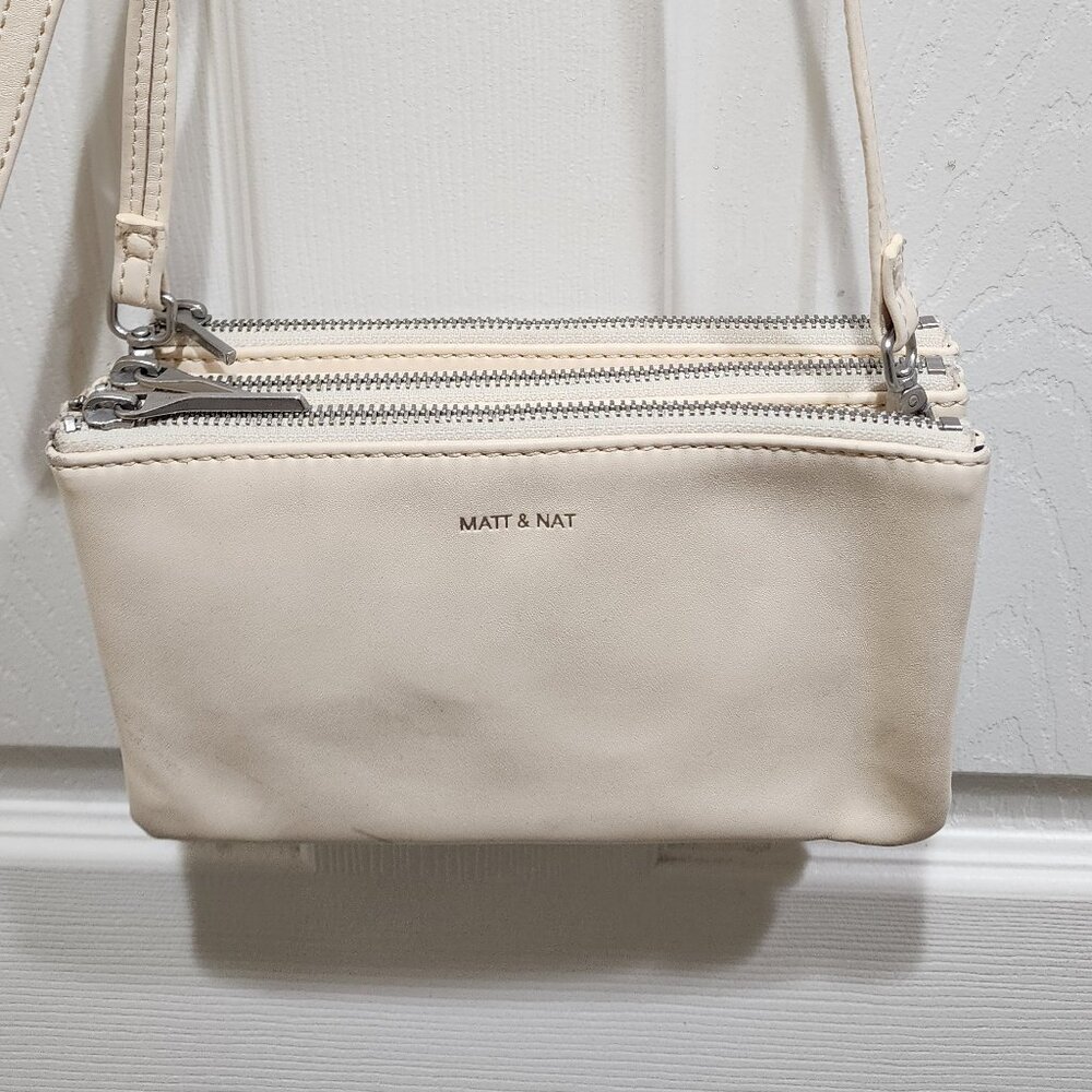 Matt & Nat Vegan Leather Crossbody Bag - Beige, Multi-Compartment Design